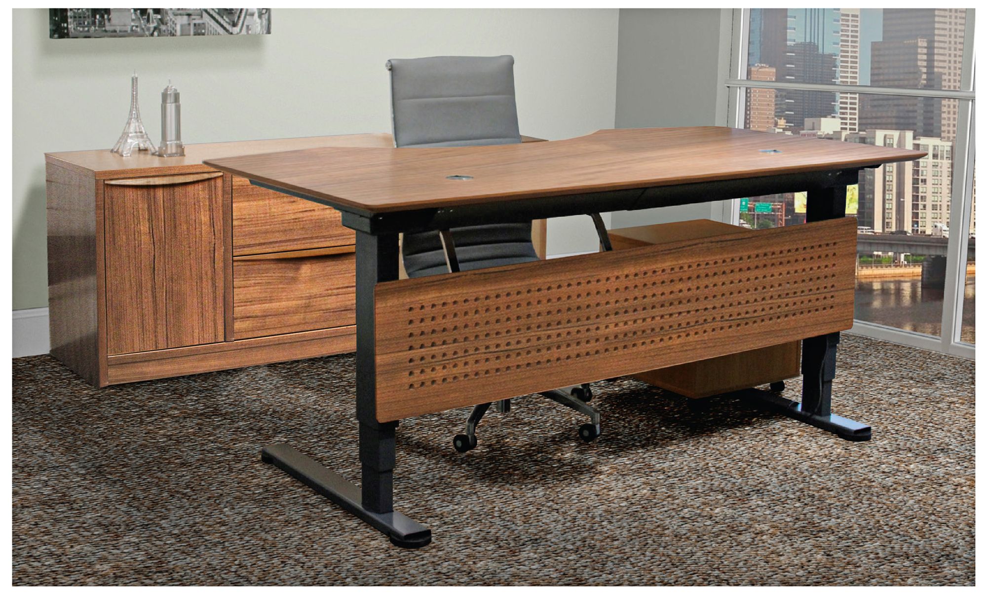 Prestige 75" Wide Teak Wood Adjustable Sit-Stand Desk