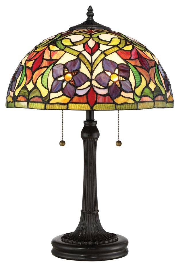 Quoizel Violets Vintage Bronze TiffanyStyle Art Glass Table Lamp