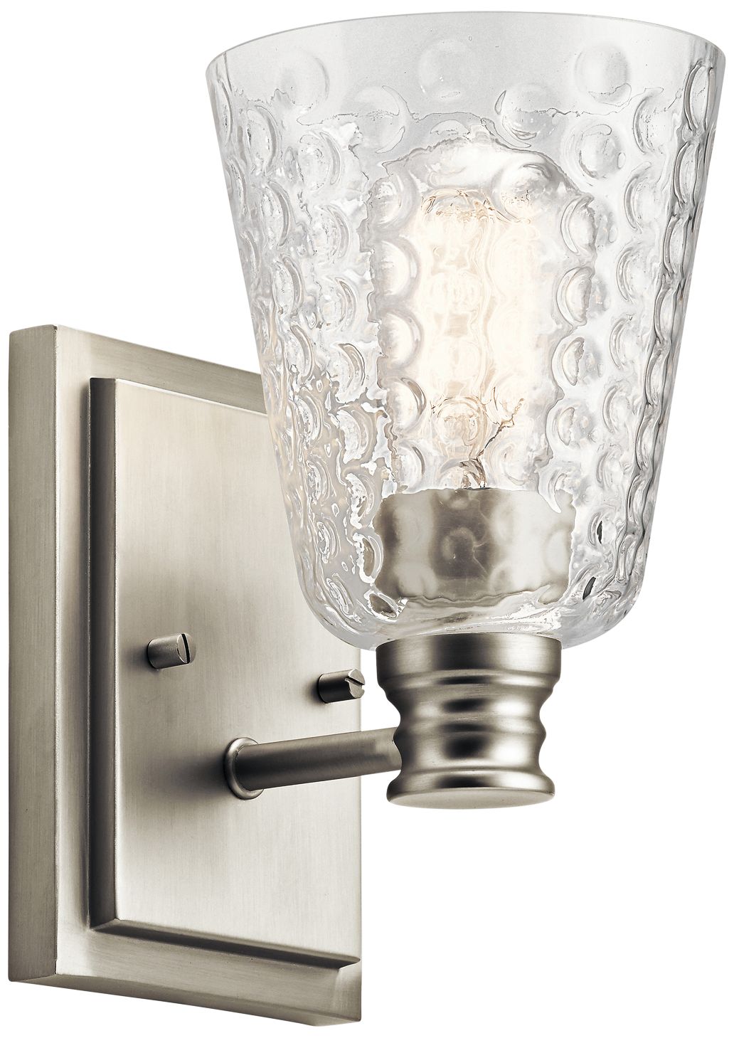 Kichler Ciona 9 Inch Wall Sconce - 1 Light Brushed Natural Brass With Round Ribbed Glass Shade