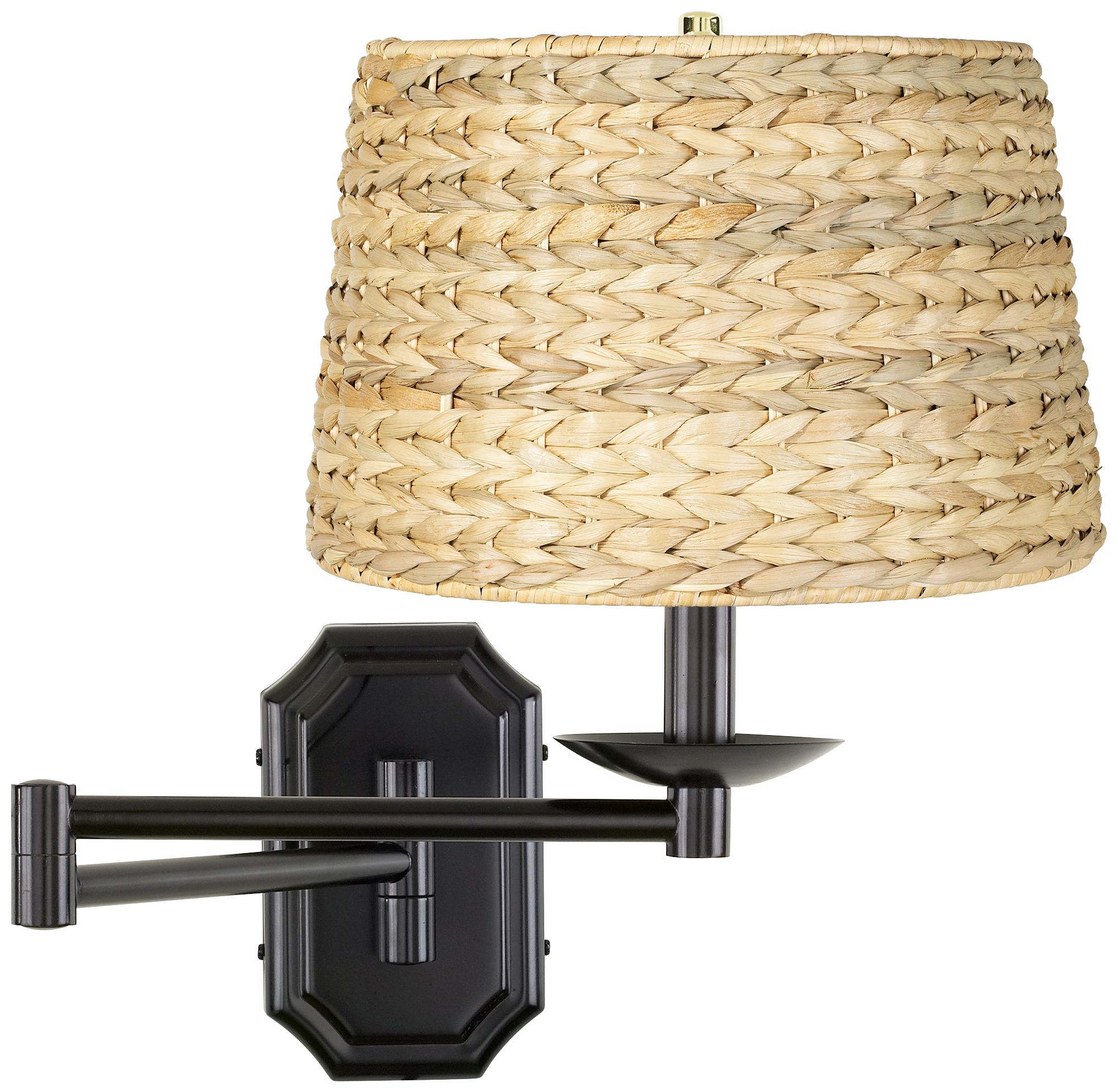 Woven Seagrass Dark Bronze Plug-In Swing Arm Wall Lamp