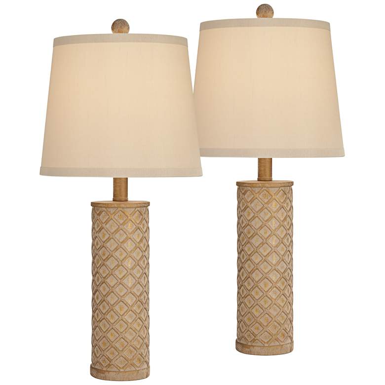 Image 3 Gisele Gold Wash Lattice Column Table Lamp Set of 2