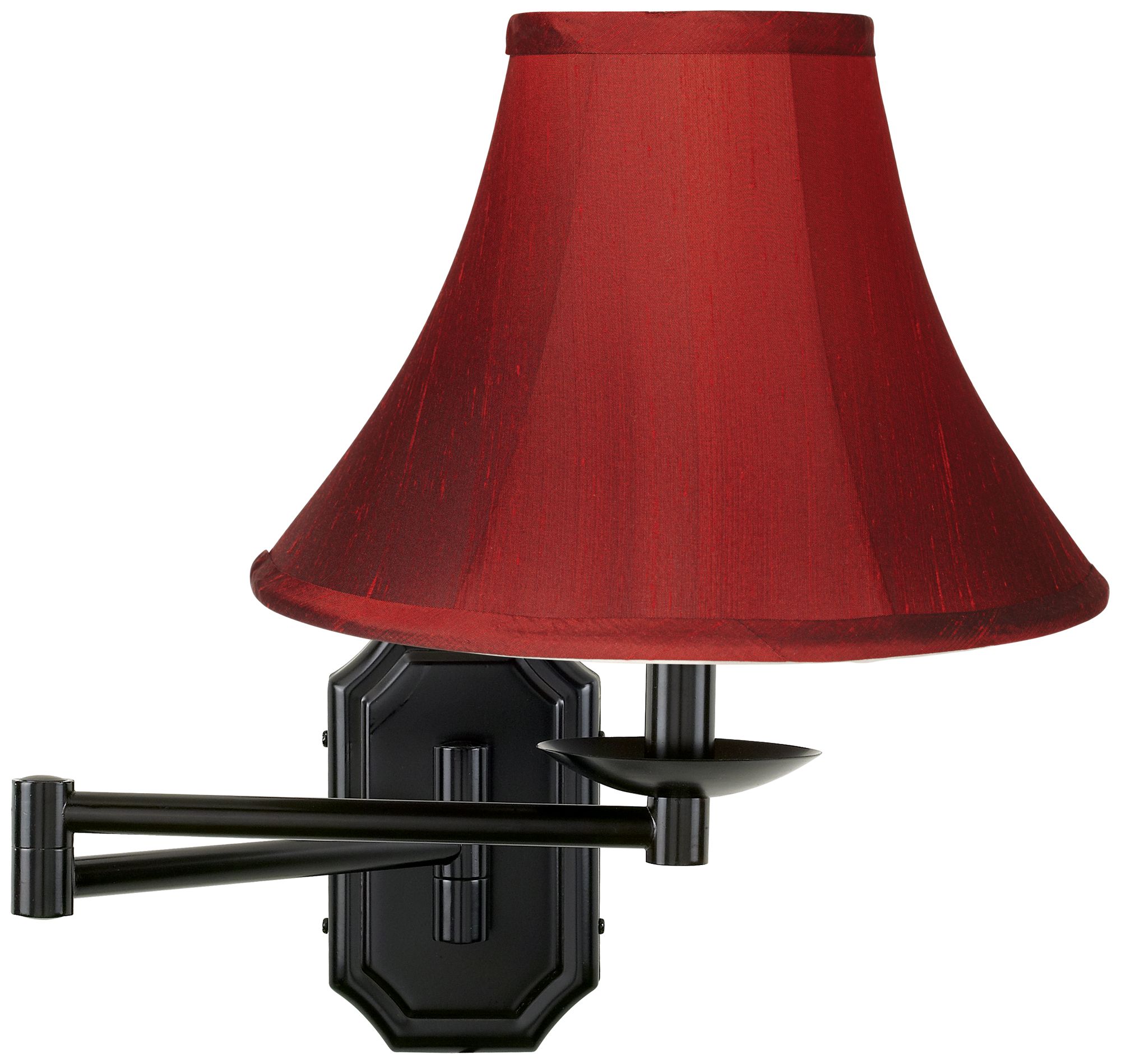 Bronze with Red Dupioni Silk Shade Swing Arm Plug-In Wall Lamp