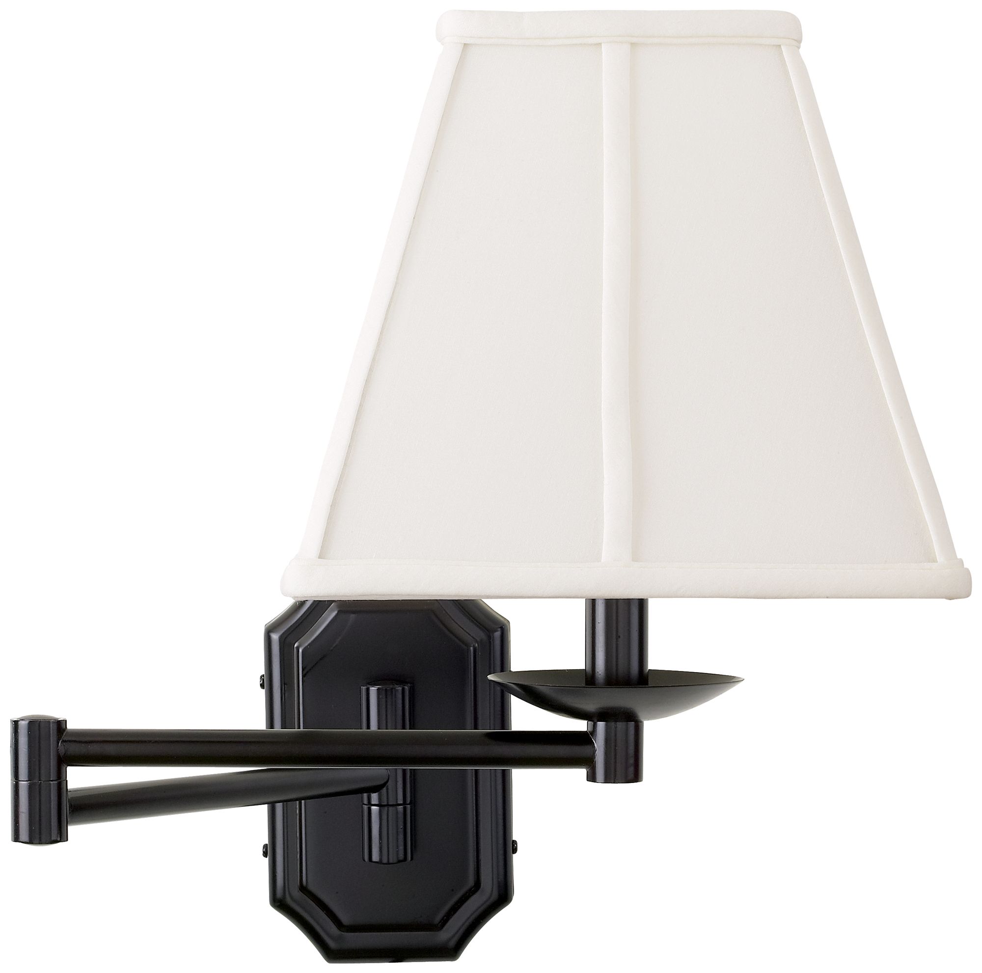 Dark Bronze White Shade Plug-In Swing Arm Wall Lamp