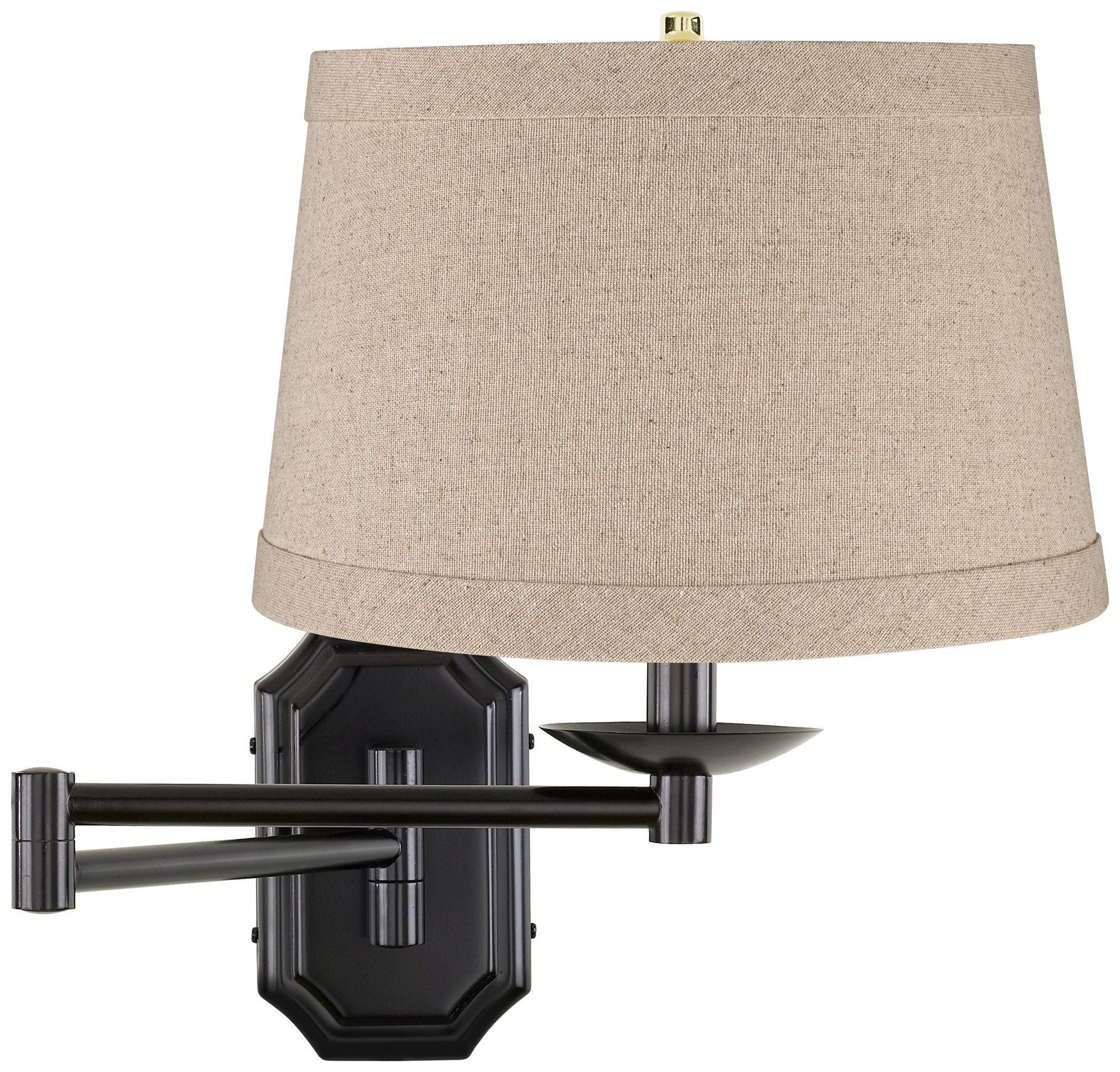 Natural Linen Drum Shade Dark Bronze Swing Arm Wall Lamp