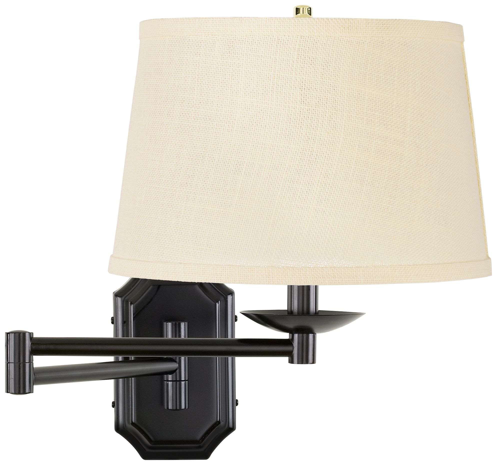 Cream Burlap Shade Dark Bronze Plug-In Swing Arm Wall Lamp