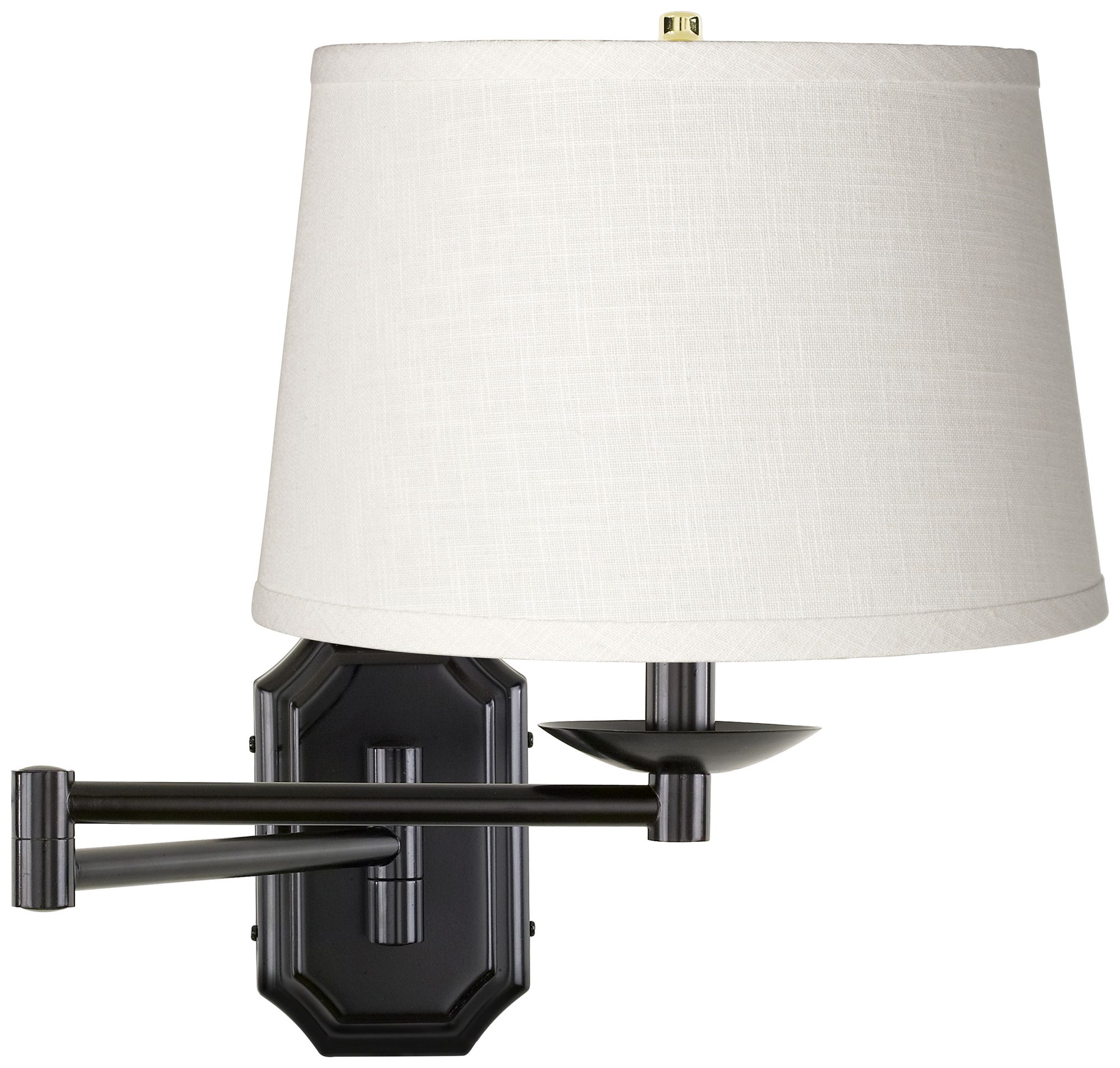 White Linen Shade Dark Bronze Plug-In Swing Arm Wall Lamp
