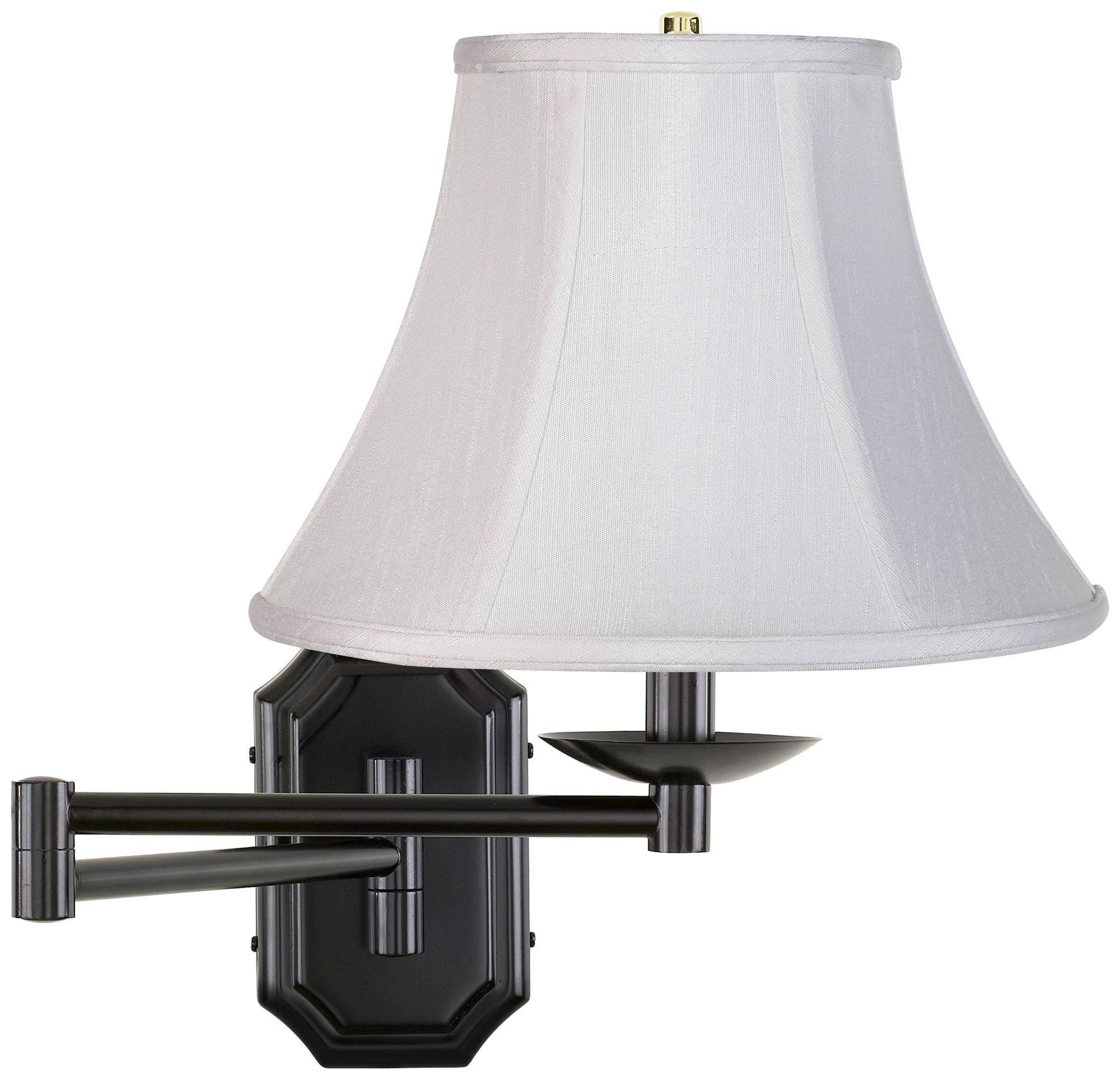 White Bell Shade Dark Bronze Plug-In Swing Arm Wall Lamp