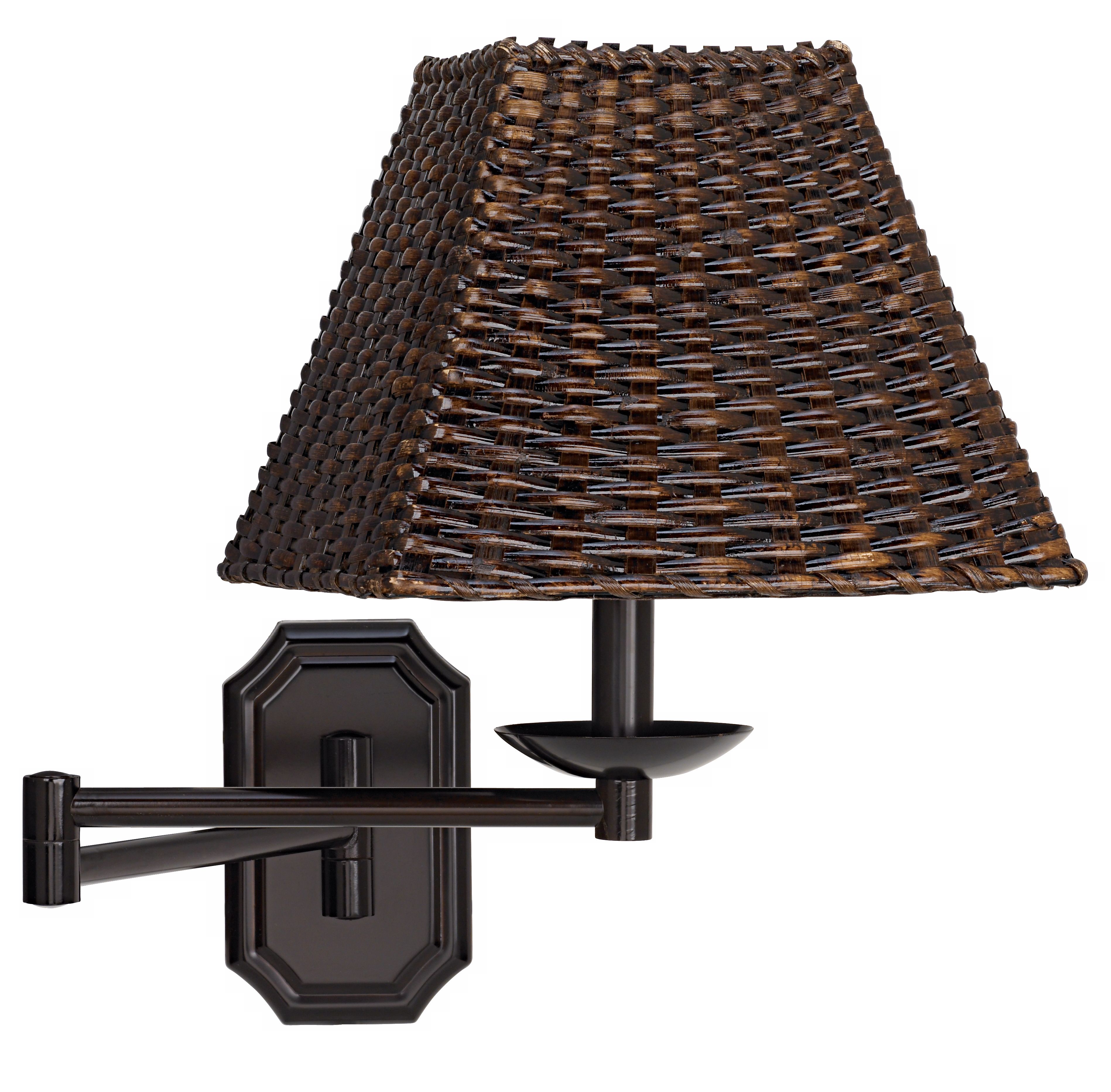 Rustic Farmhouse Swing Arm Wall Lamp Bronze PlugIn Walnut Wicker for