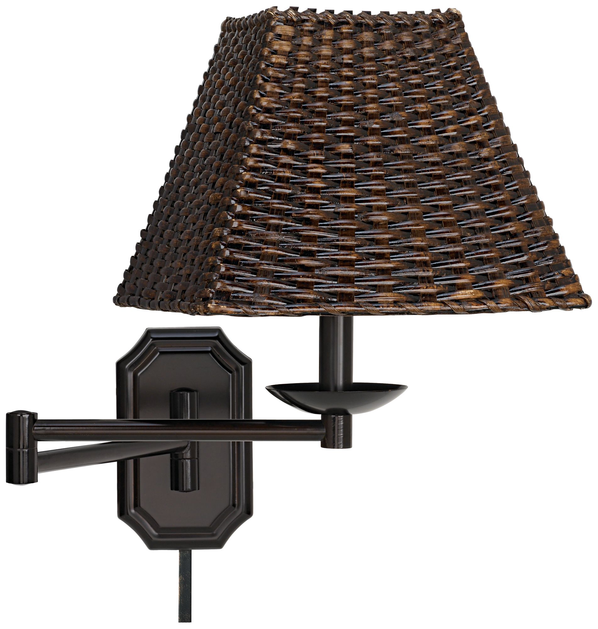 Wicker Square Dark Bronze Plug-In Swing Arm with Cord Cover