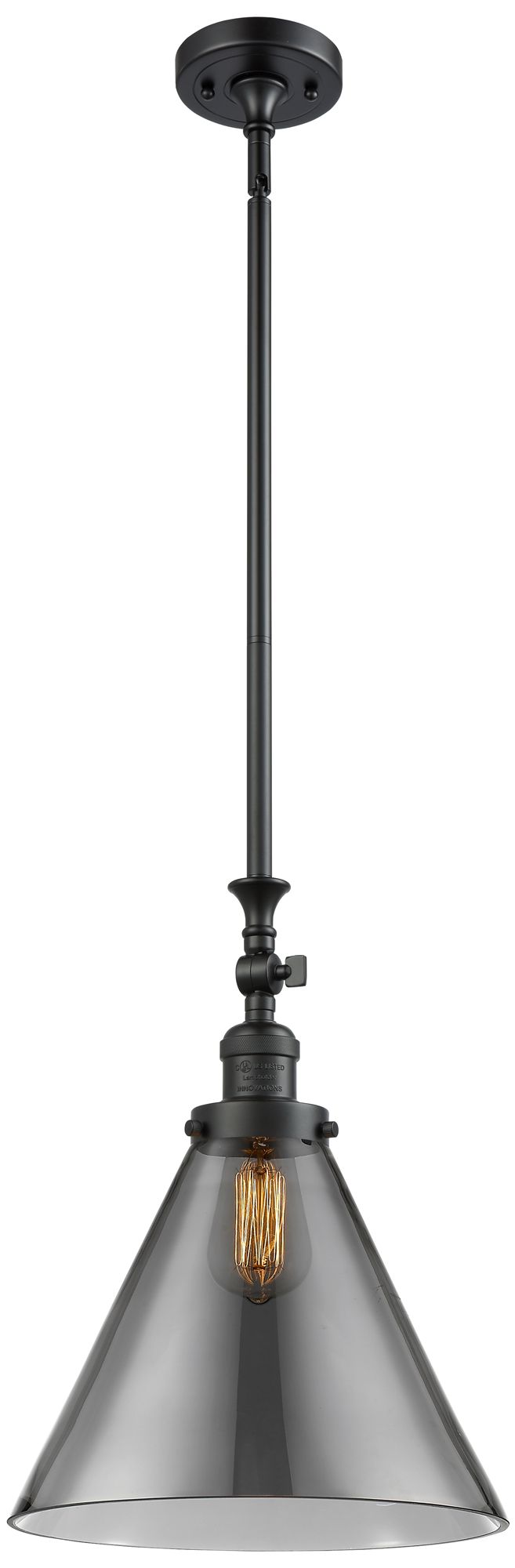 Innovations Lighting Cone 12" Wide Matte Black Stem Hung Mini Pendant W/ Plated Smoke Shade