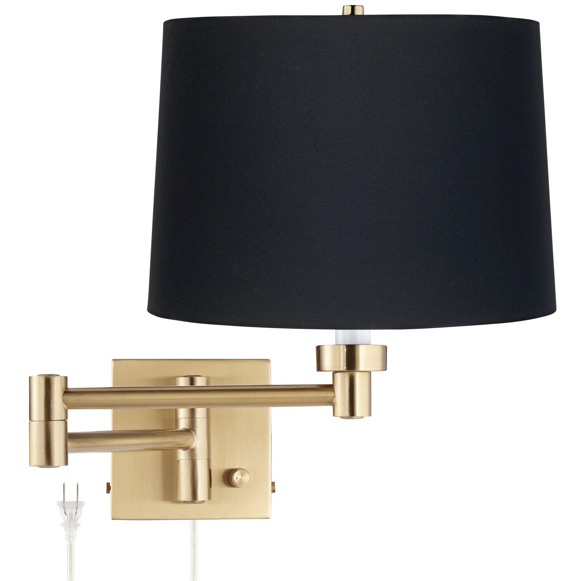 Black Fabric Drum Alta Square Antique Brass Swing Arm