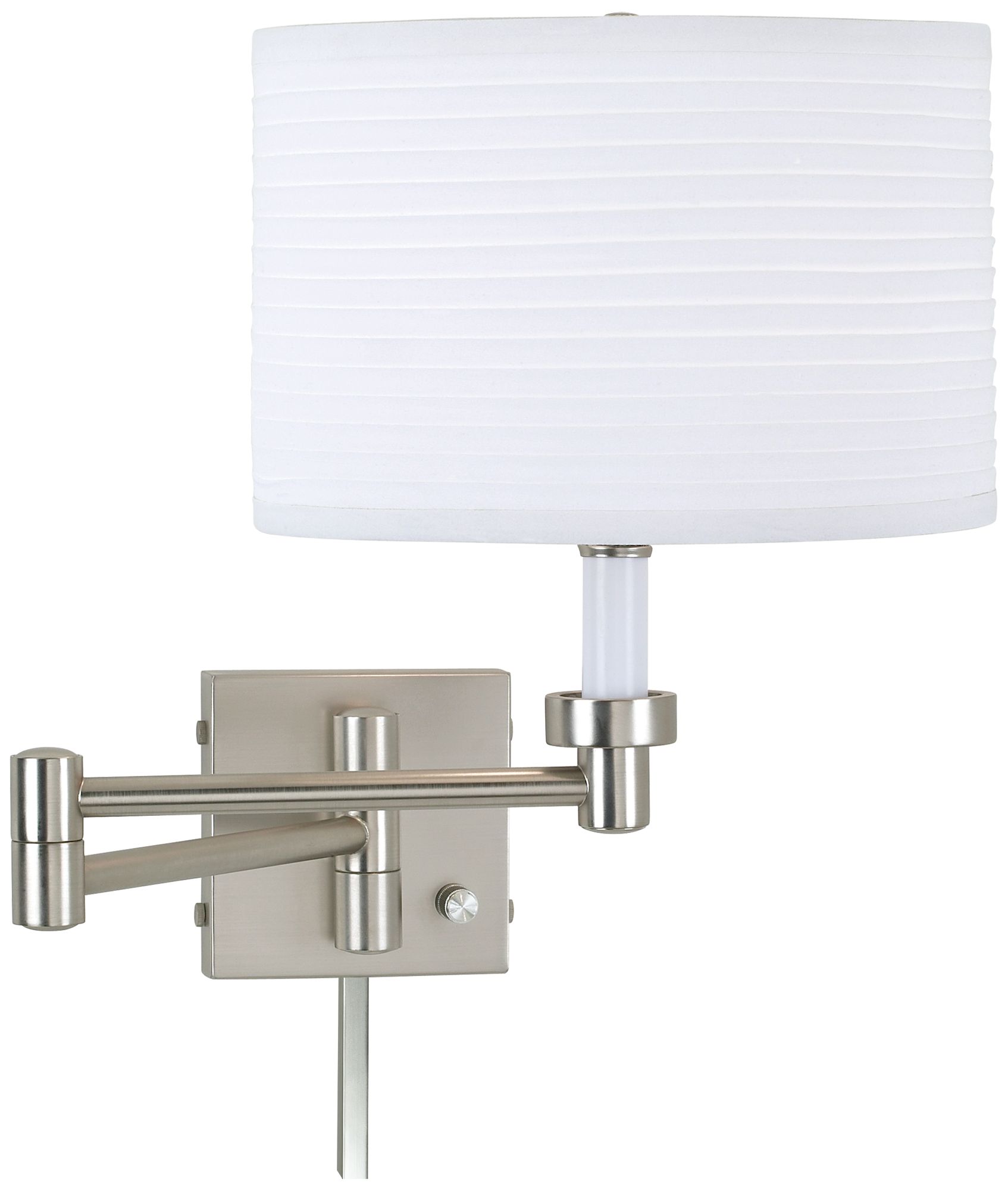 White Horizontal Drum Brushed Nickel Swing Arm w/ Cord Cover