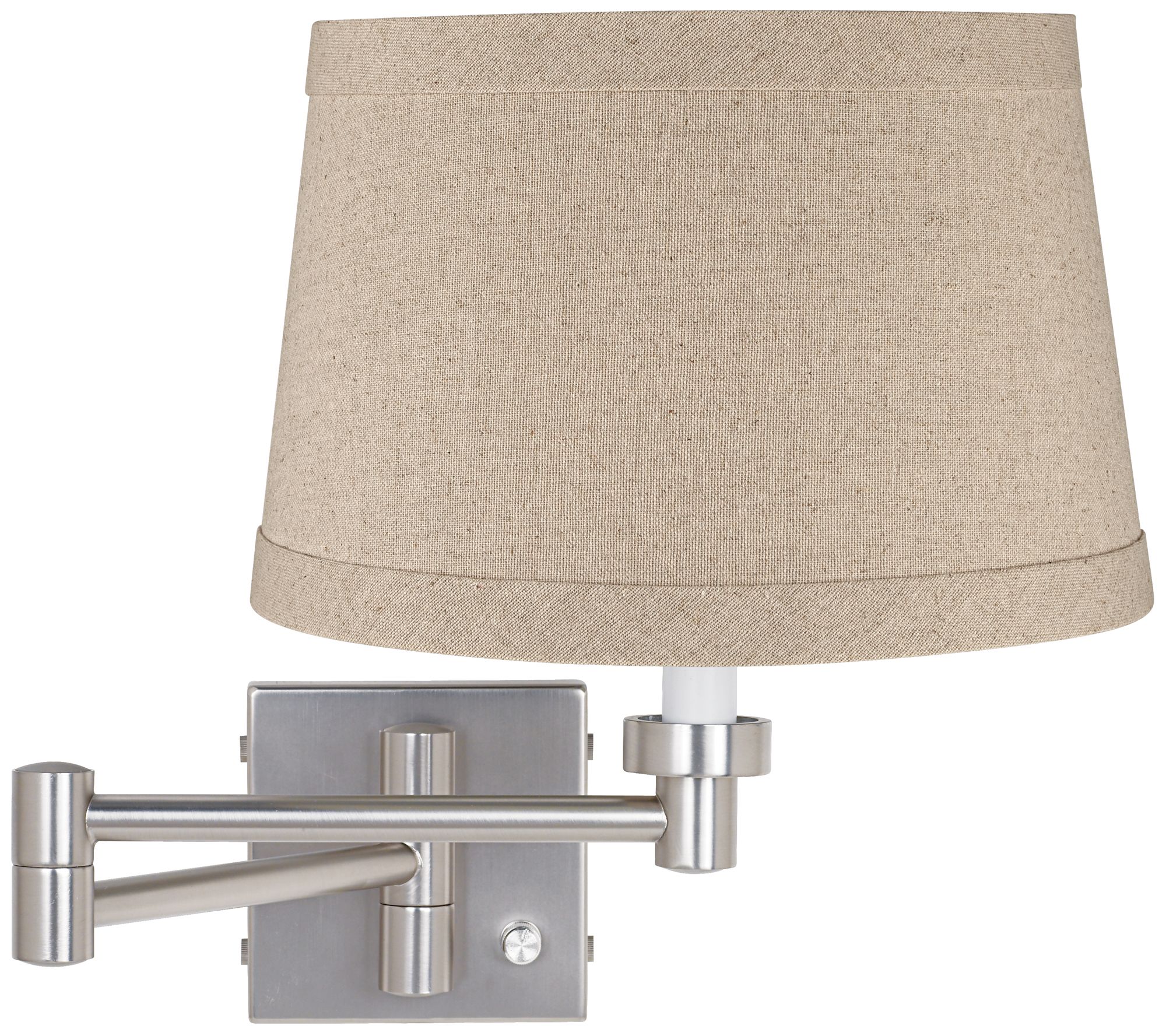 Natural Linen Drum Brushed Nickel Swing Arm Wall Lamp