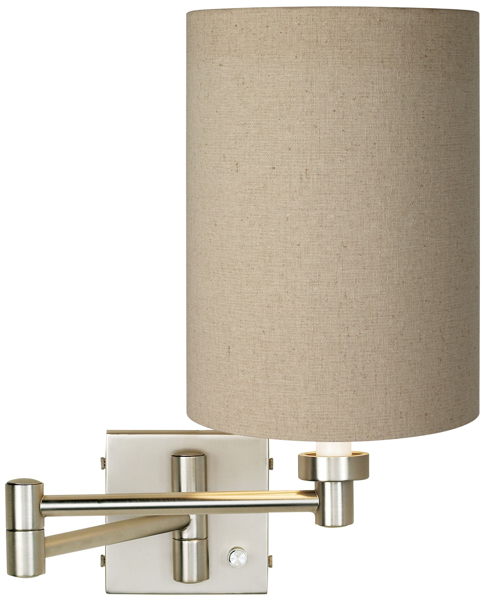 Tan Cylinder - Brushed Nickel Plug-In Swing Arm Wall Lamp