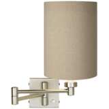 Tan Cylinder - Brushed Nickel Plug-In Swing Arm Wall Lamp