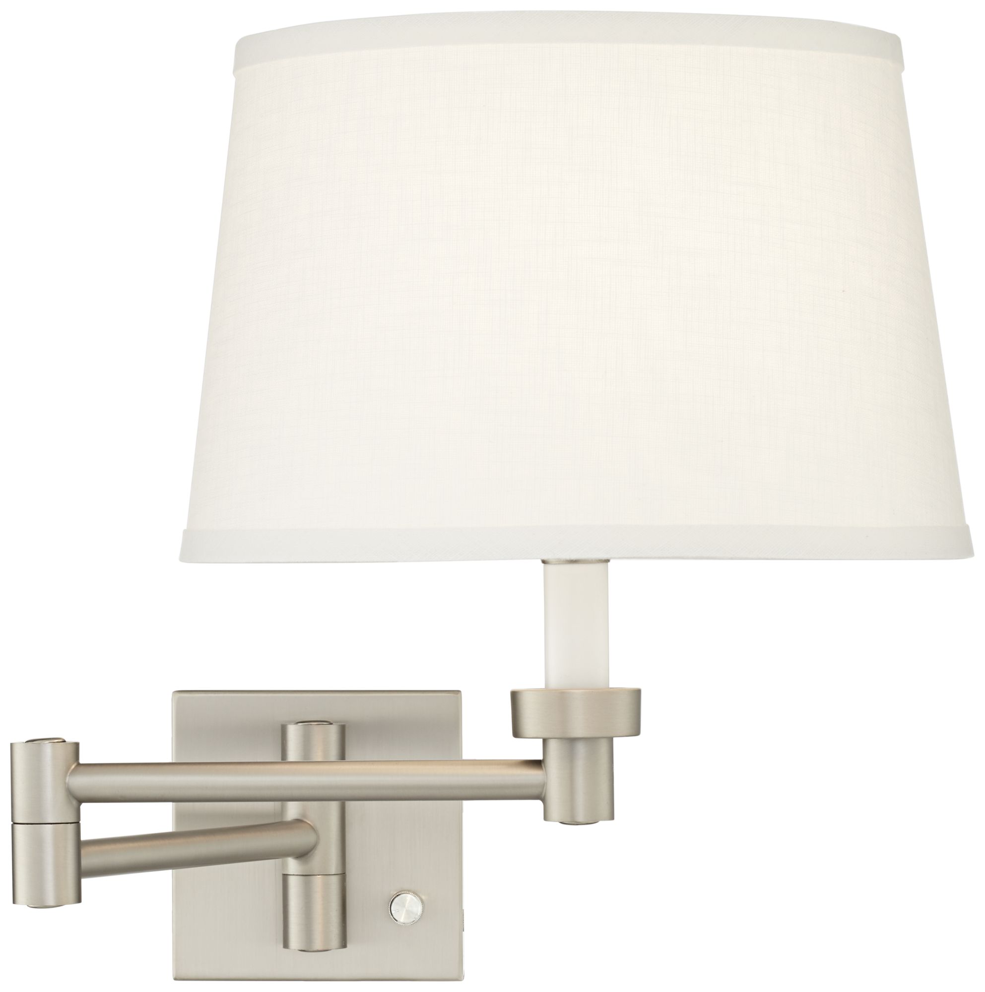 White Linen Shade Brushed Nickel Swing Arm Wall Lamp