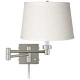 White Linen Brushed Nickel Plug-In Swing Arm with Cord Cover