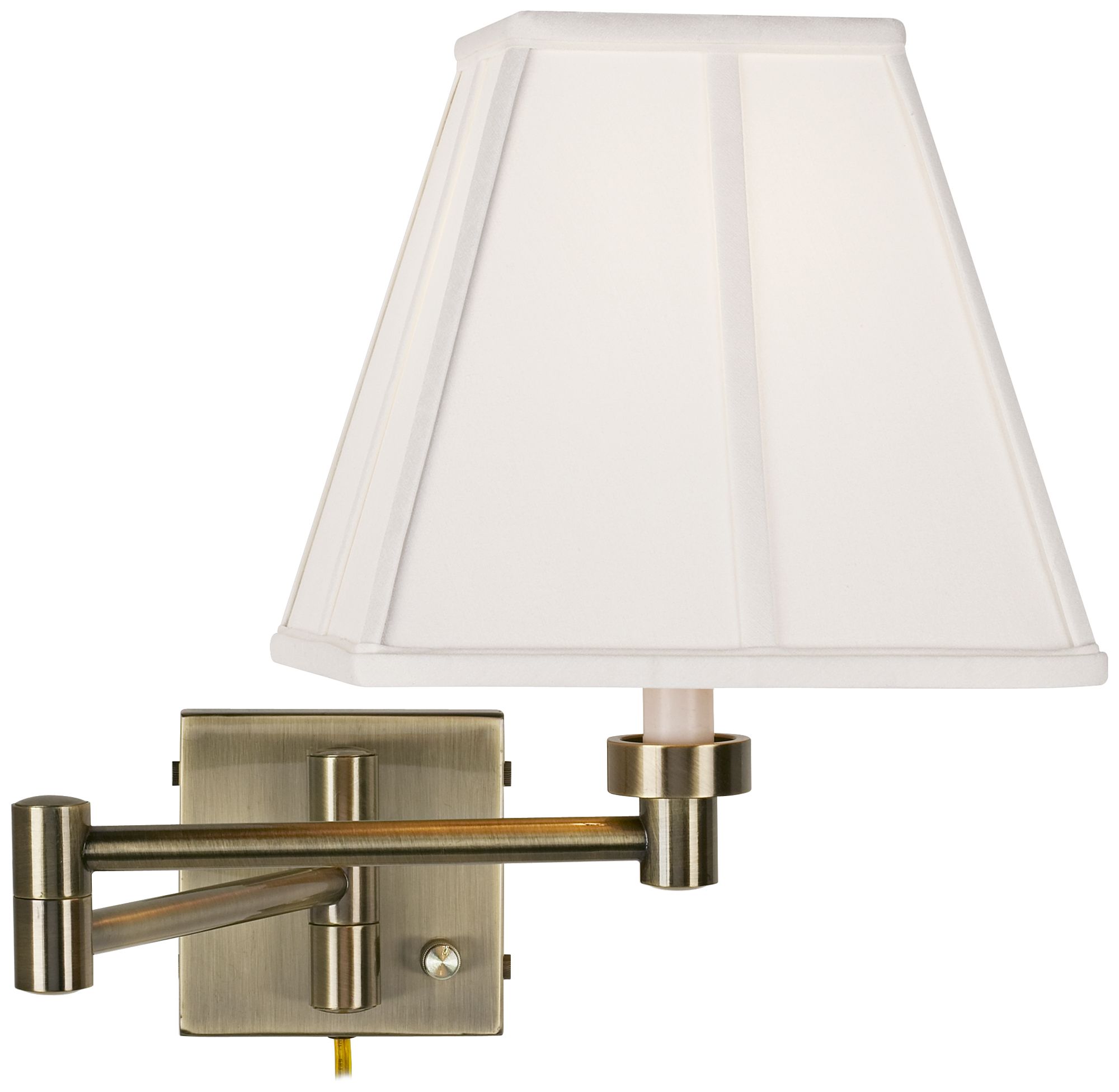 Ivory Square Shade Antique Brass Plug-In Swing Arm Wall Lamp