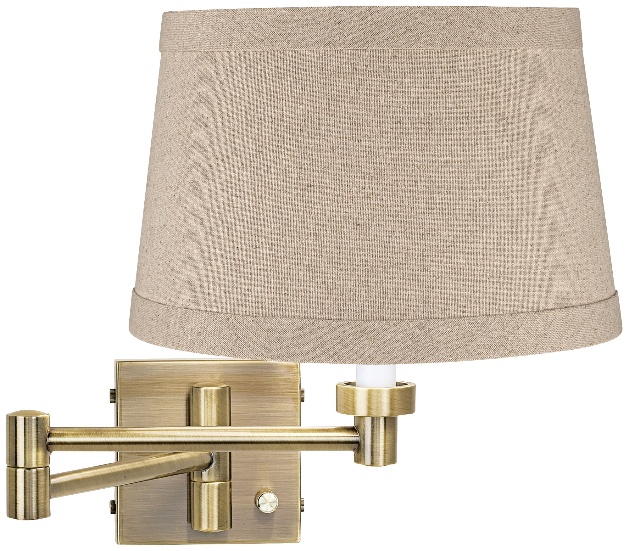 Modern Swing Arm Wall Lamp Antique Brass PlugIn Fixture Natural Linen