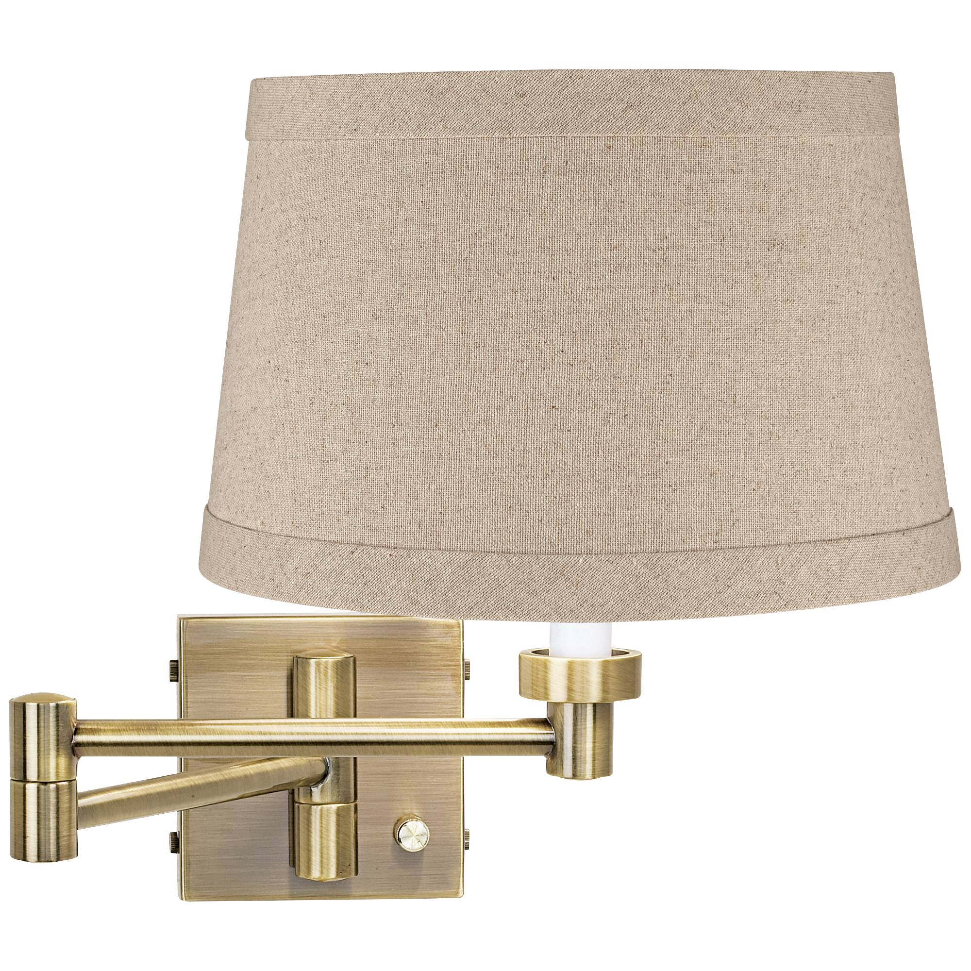 Modern Swing Arm Wall Lamp Antique Brass Plug-In Fixture Natural Linen