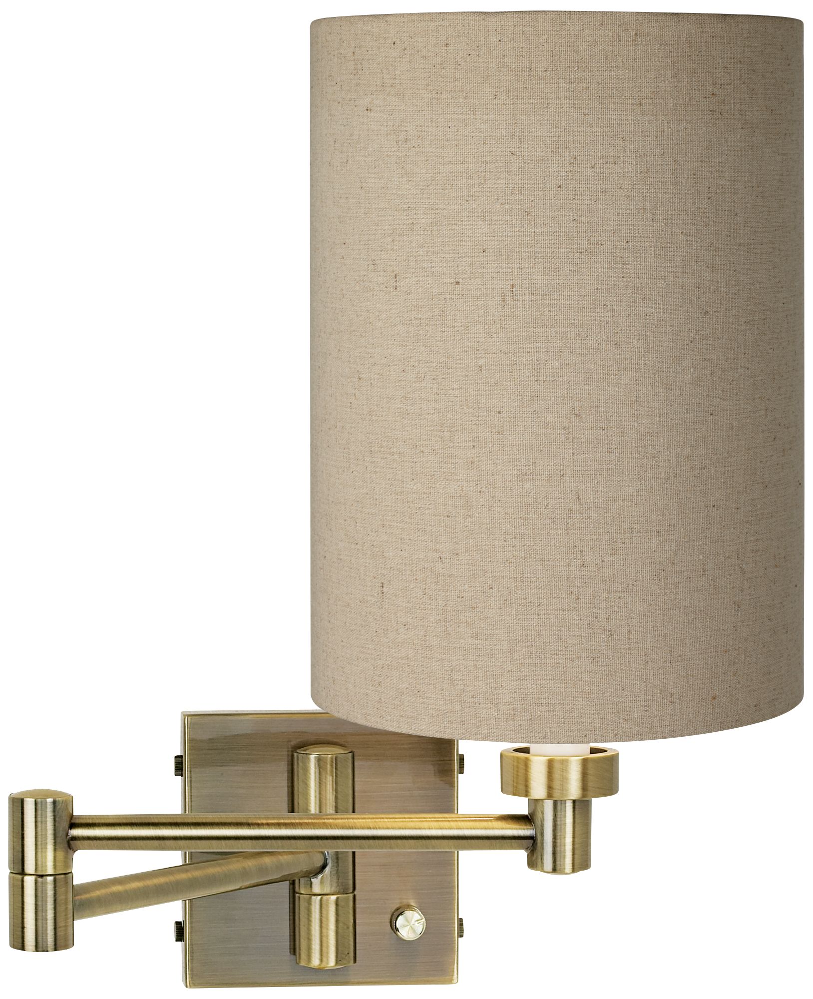 Tan Cylinder Shade Antique Brass Plug-In Swing Arm Wall Light