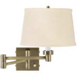 Cream Burlap Shade Antique Brass Plug-In Swing Arm Wall Lamp