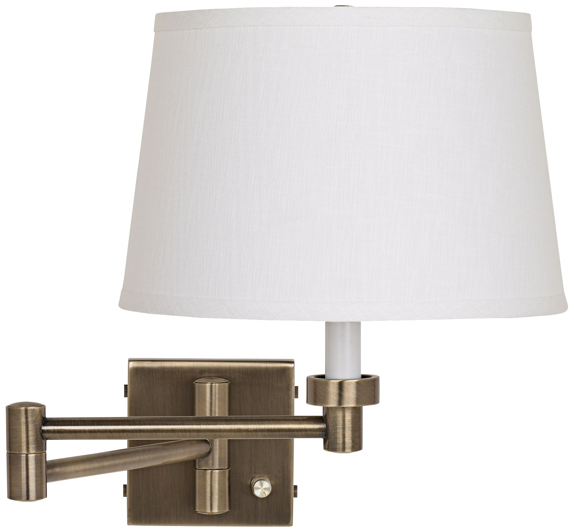 Antique Brass with White Linen Shade Plug-In Swing Arm Wall Lamp