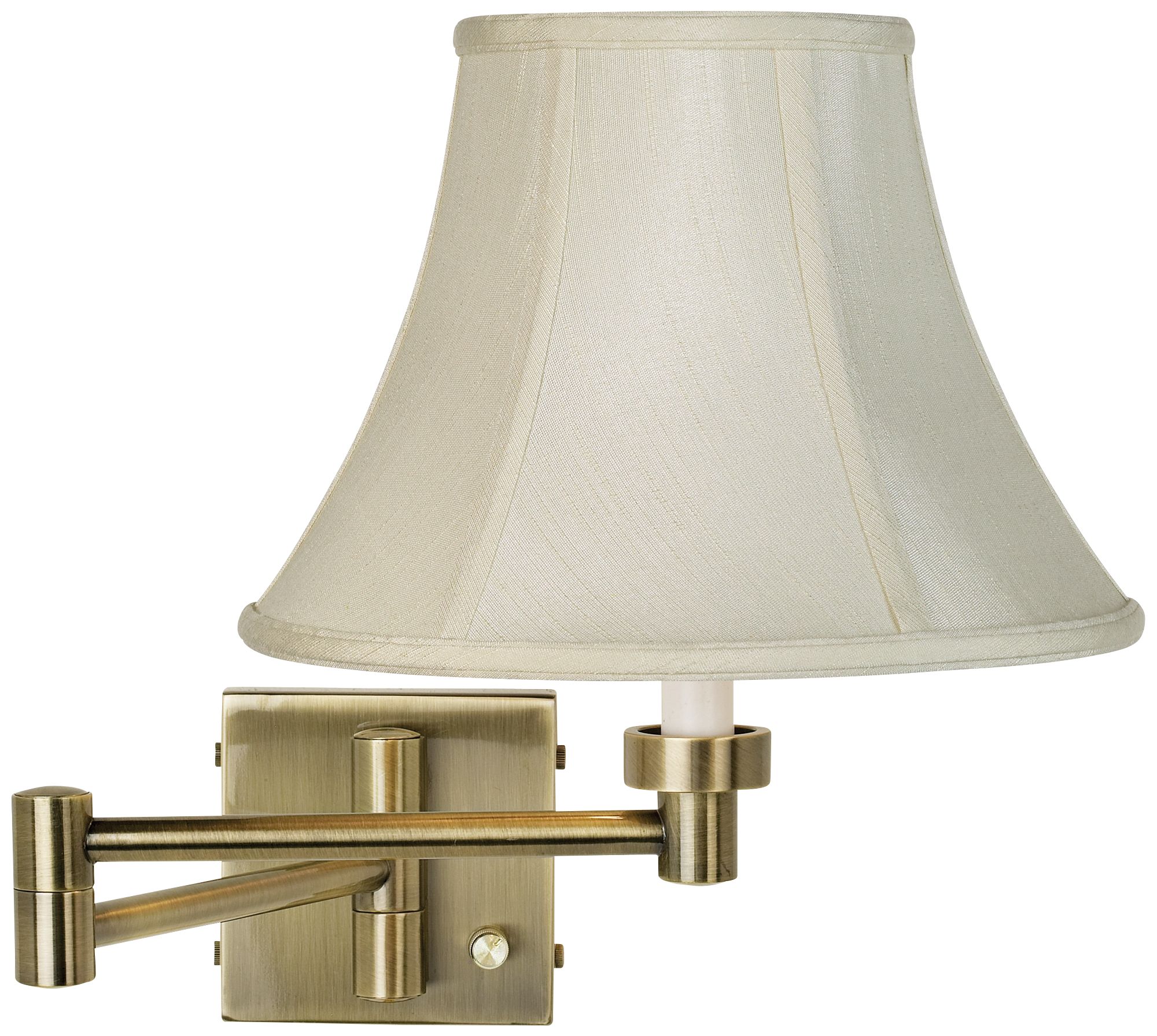 Creme Bell Shade Antique Brass Plug-In Swing Arm Wall Light