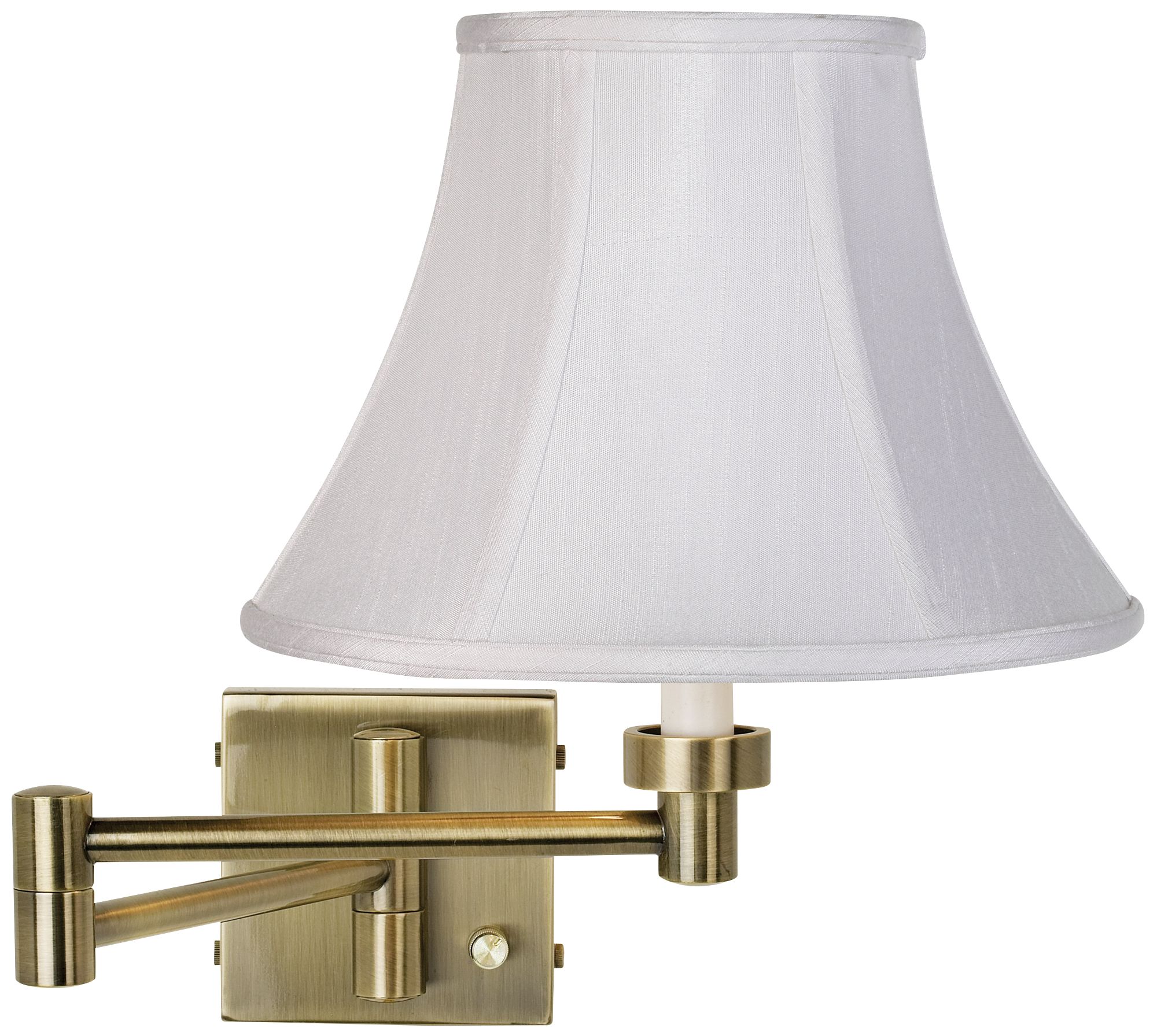 White Bell Shade Antique Brass Plug-In Swing Arm Wall Light