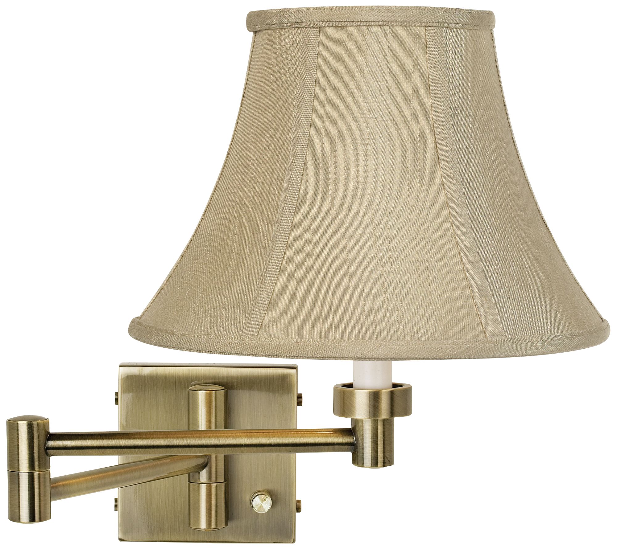 Taupe Bell Shade Antique Brass Plug-In Swing Arm Wall Light