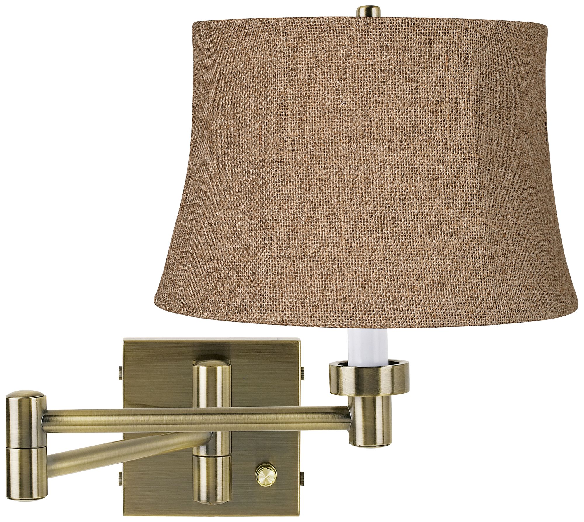 Natural Burlap Antique Brass Plug-In Swing Arm Wall Light