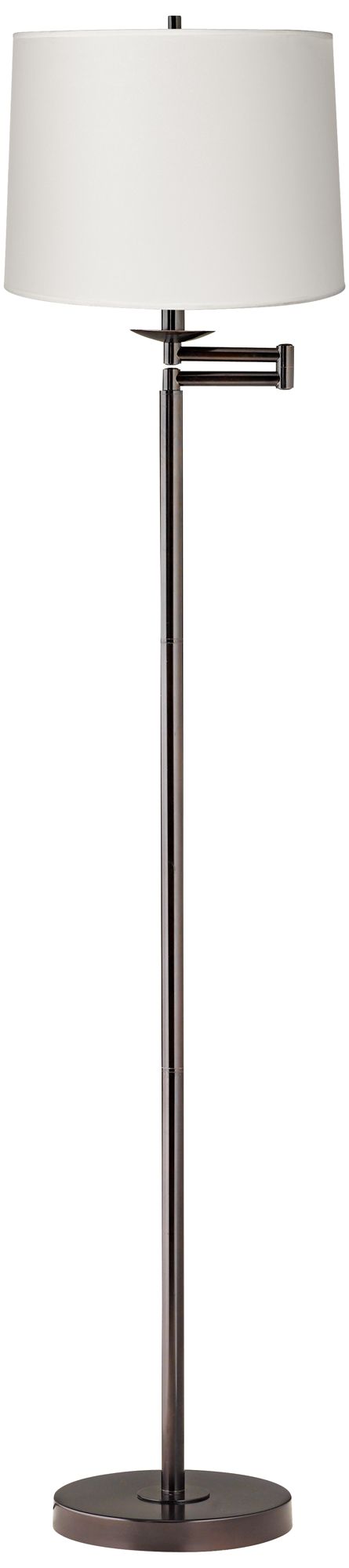 White Drum Bronze Swing Arm Floor Lamp
