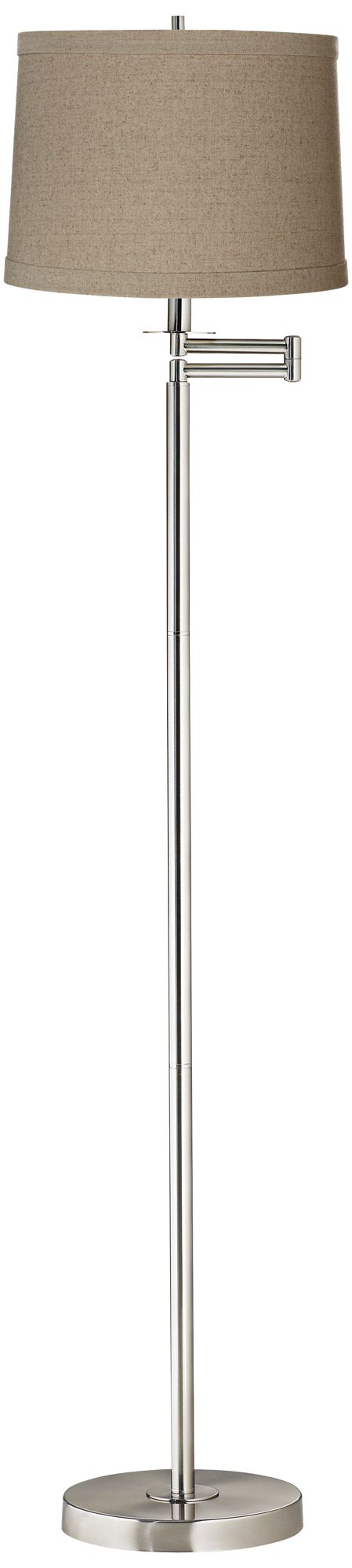 Natural Linen Brushed Nickel Swing Arm Floor Lamp