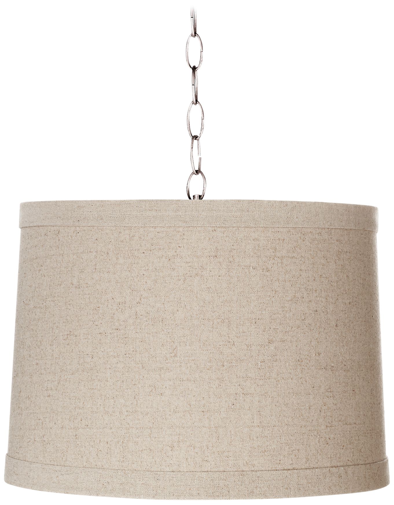 Natural Linen 14" Wide Brushed Steel Shaded Pendant