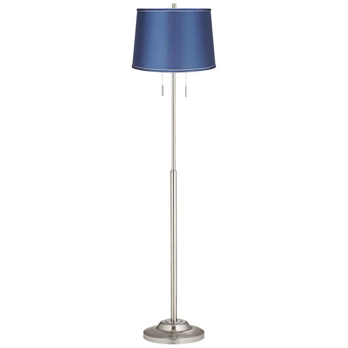 Abba Satin Blue Modern Floor Lamp With, Floor Lamp With Pull Chain Uk