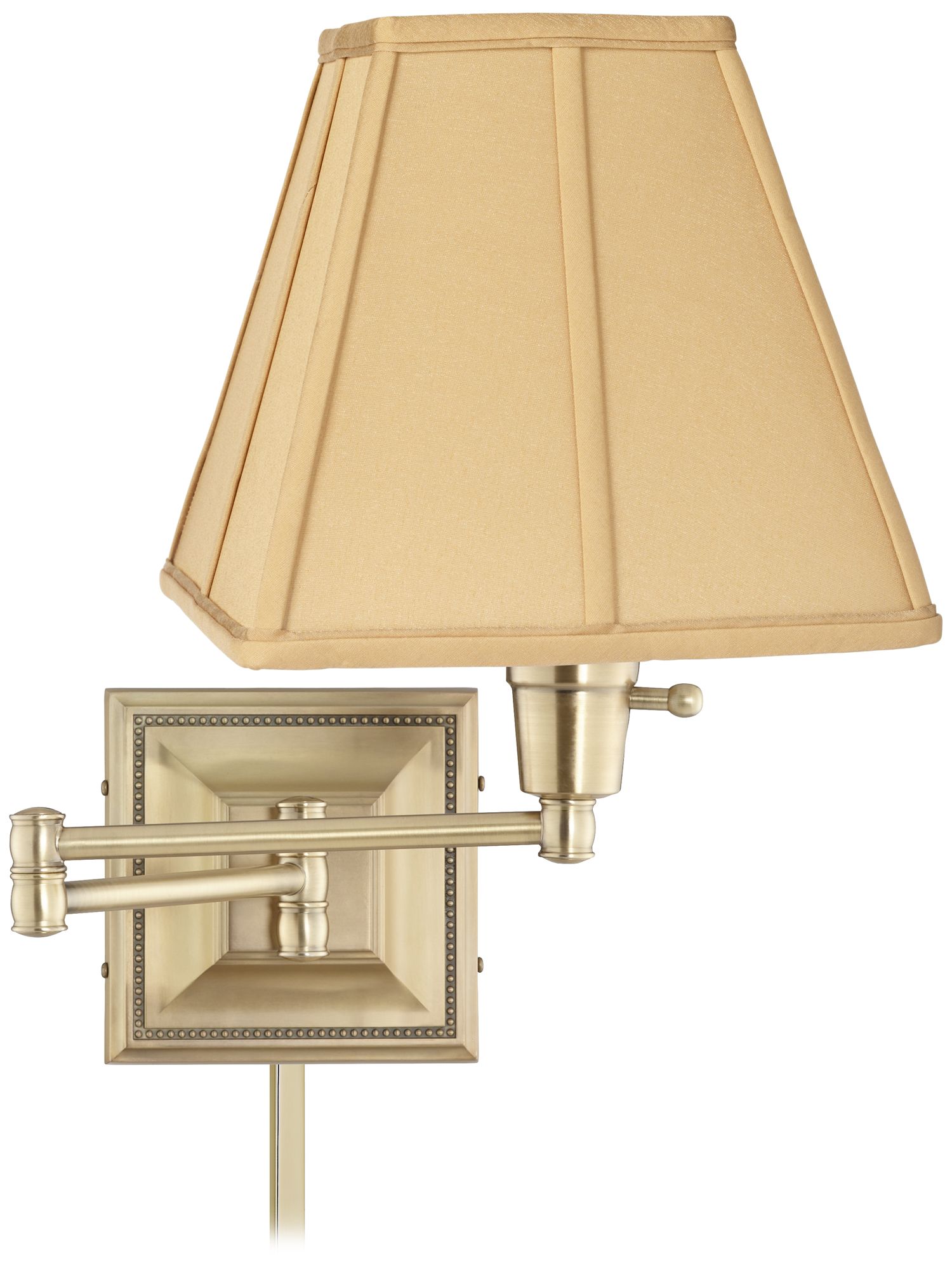 Tan Square Shade Brass Beaded Swing Arm with Cord Cover