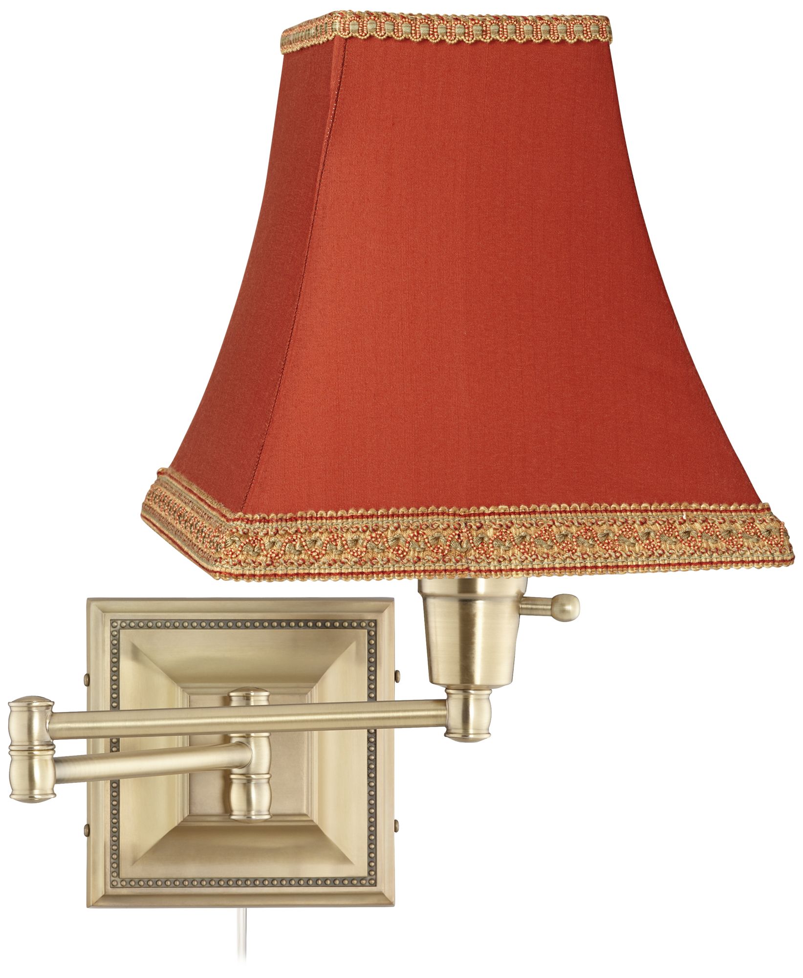 Brass Rust Square Shade Plug-In Swing Arm Wall Lamp