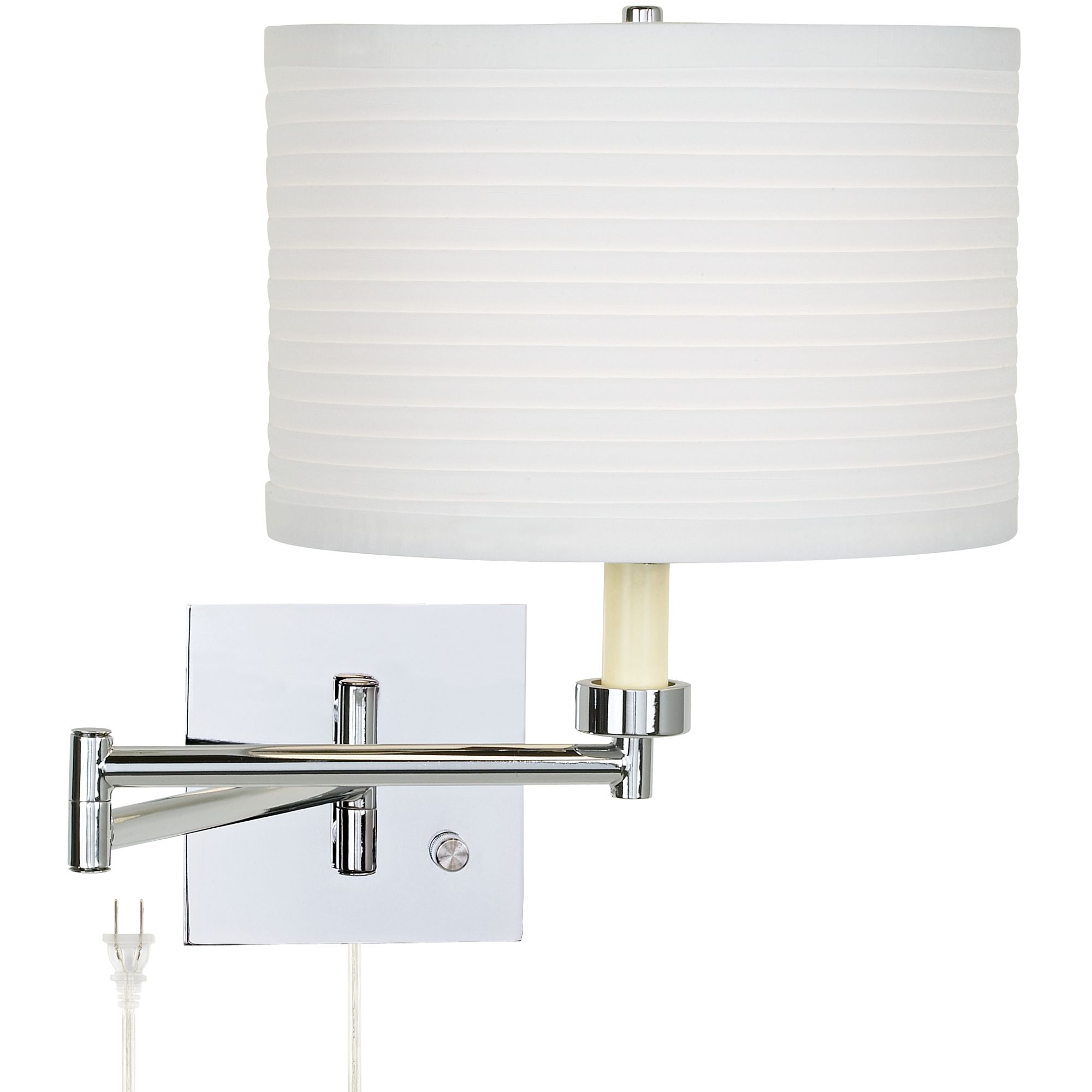 Ribbed Shade Chrome Finish Plug-In Swing Arm Wall Lamp