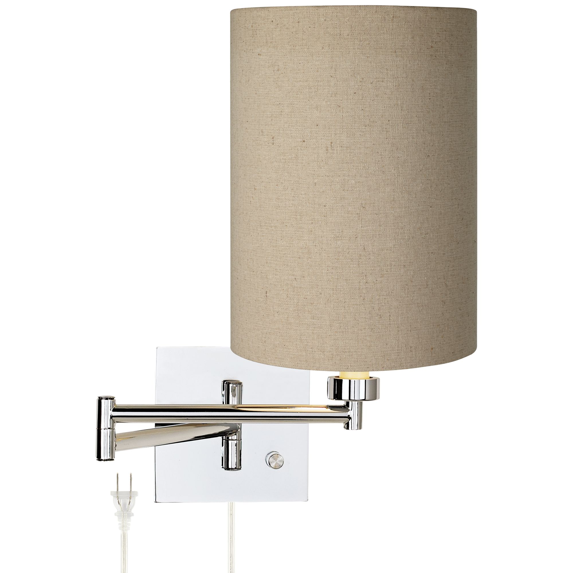 Tan Cylinder Chrome Plug-In Swing Arm Wall Light