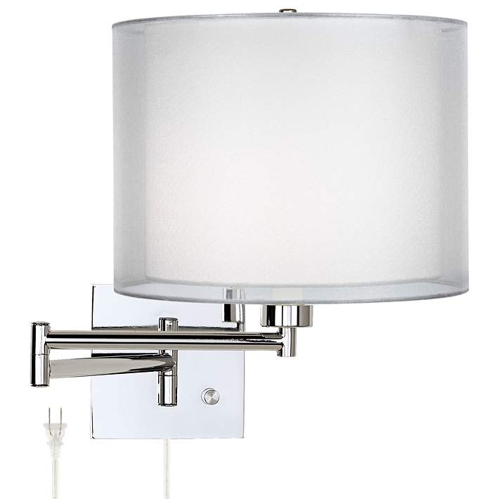 Double Sheer Silver Chrome Plug In, Chrome Swing Arm Wall Lamp