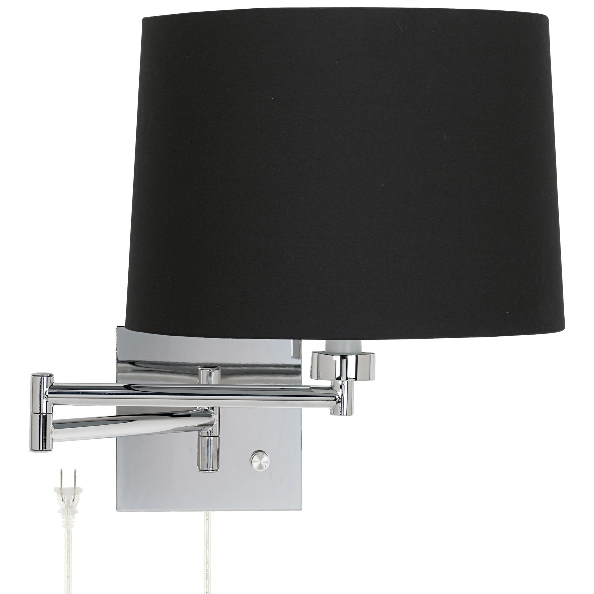Black Fabric Drum Shade Plug-In Swing Arm Wall Lamp