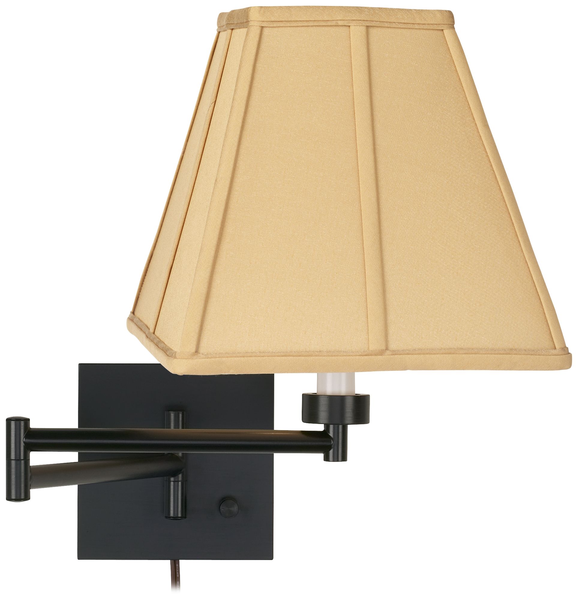Tan Square-Cut Shade Espresso Plug-In Swing Arm Wall Lamp