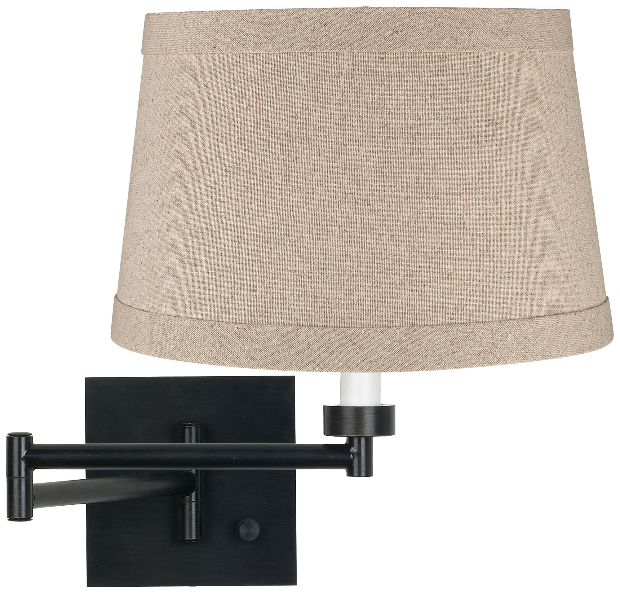 Natural Linen Drum Espresso Swing Arm Wall Lamp