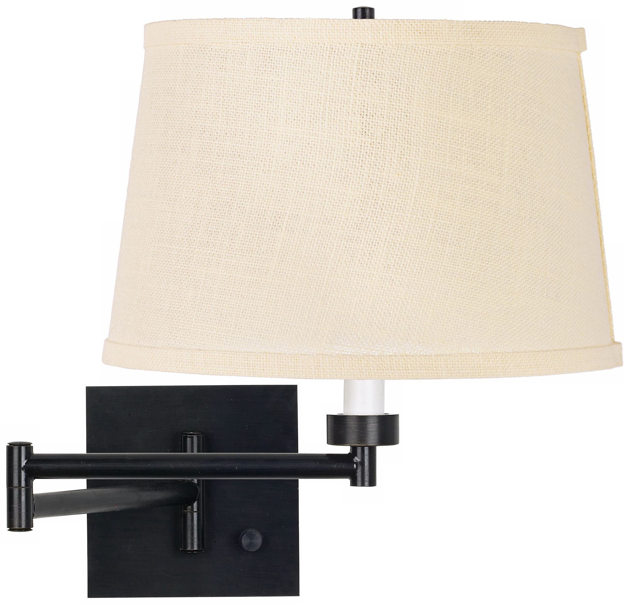 Cream Burlap Shade Espresso Plug-In Swing Arm Wall Lamp