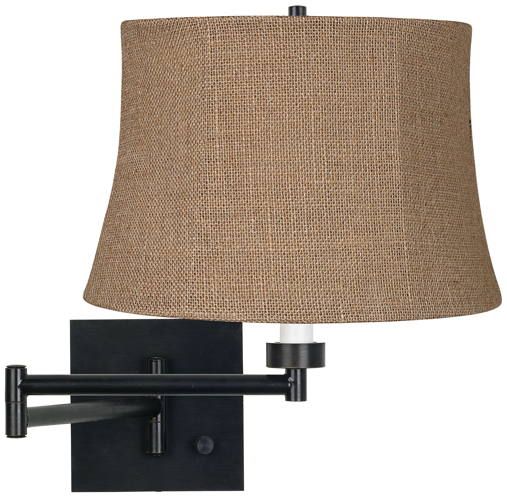 Natural Burlap Espresso Plug-In Swing Arm Wall Lamp