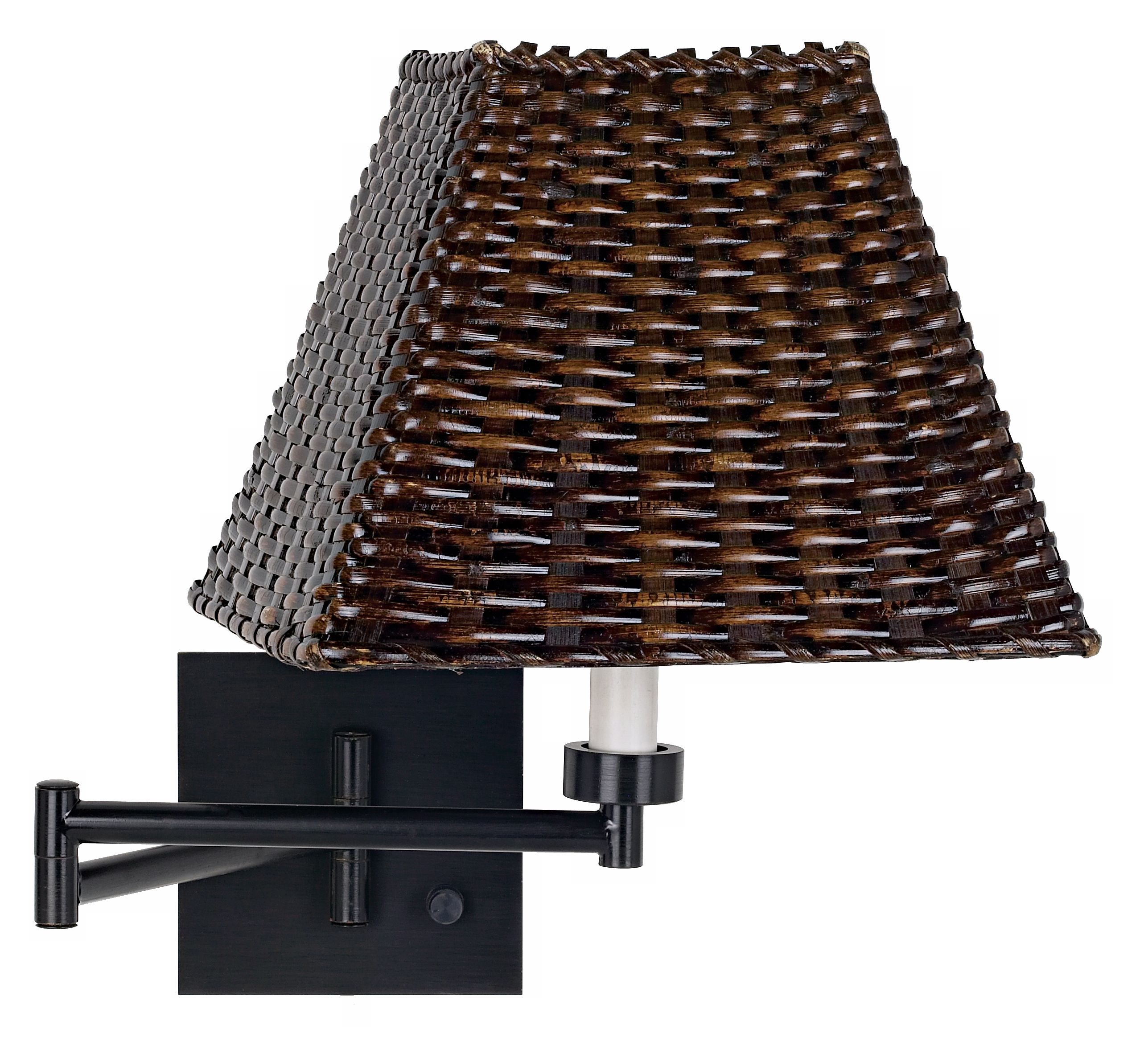 Espresso with Wicker Square Shade Swing Arm Wall Lamp