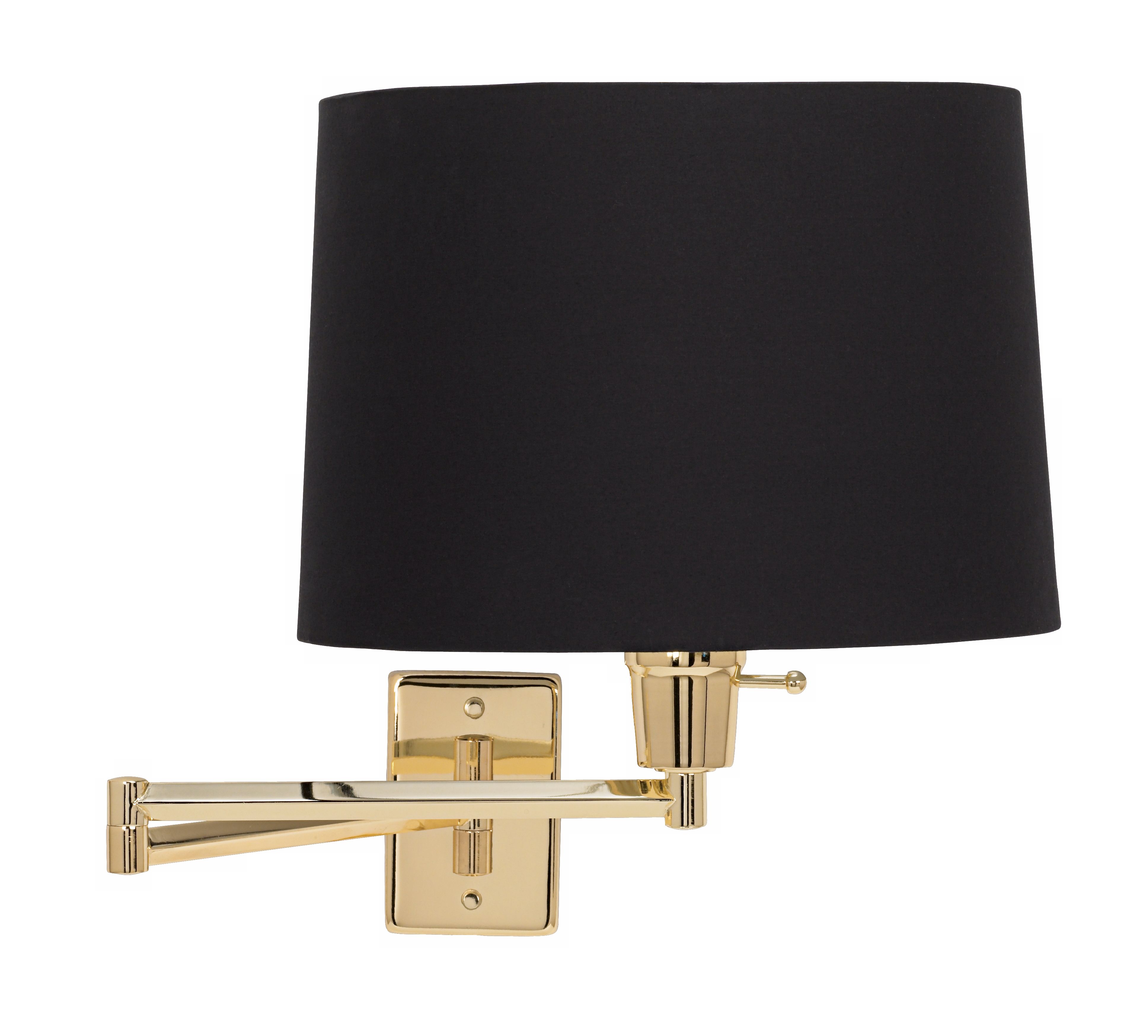 Brass with Black Drum Shade Plug-In Swing Arm Wall Lamp
