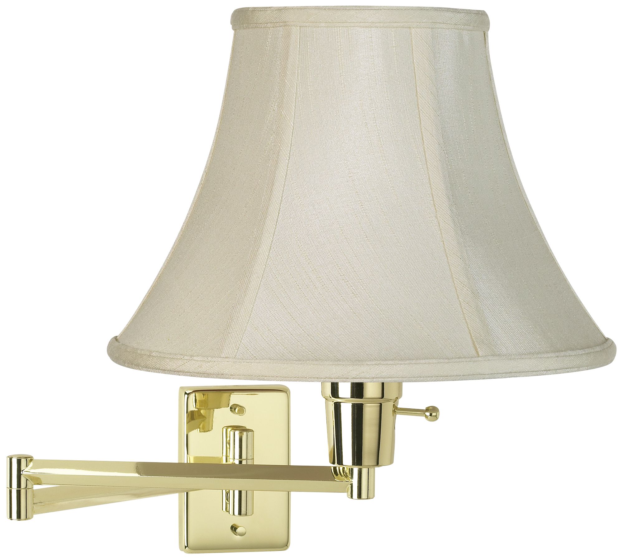 Creme Bell Shade Polished Brass Plug-In Swing Arm Wall Lamp