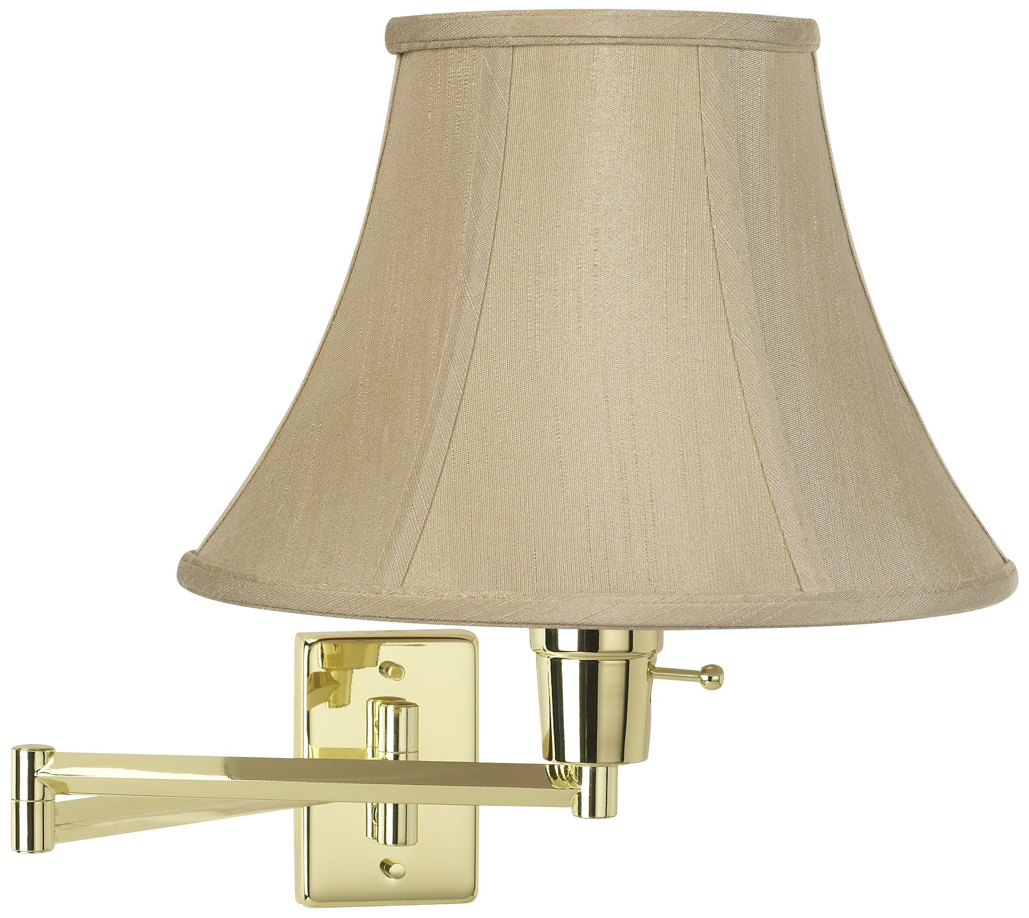 Taupe Bell Shade Polished Brass Plug-In Swing Arm Wall Lamp