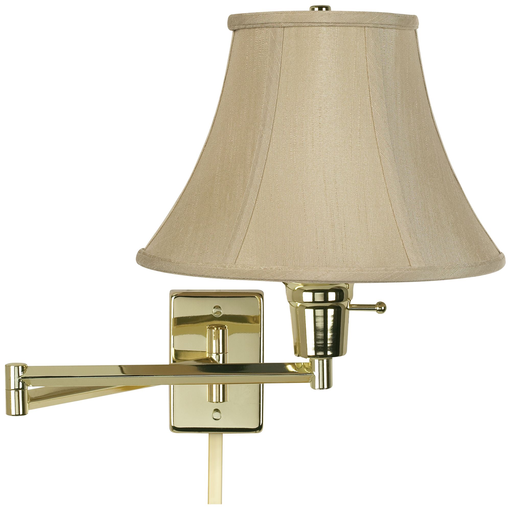 Taupe Bell Polished Brass Plug-In Swing Arm with Cord Cover